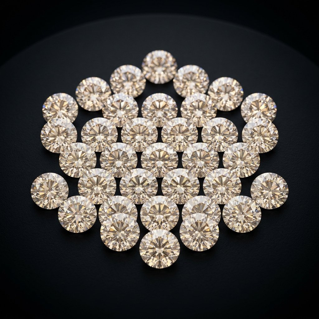 Array of precision-cut natural round brilliant diamonds displaying exceptional brilliance and symmetry